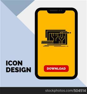 Architecture, blueprint, circuit, design, engineering Glyph Icon in Mobile for Download Page. Yellow Background. Vector EPS10 Abstract Template background