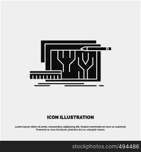 Architecture, blueprint, circuit, design, engineering Icon. glyph vector gray symbol for UI and UX, website or mobile application. Vector EPS10 Abstract Template background