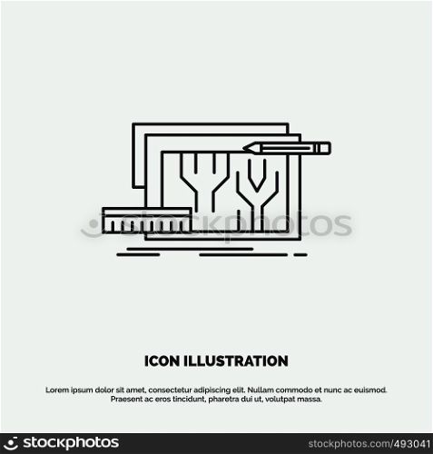 Architecture, blueprint, circuit, design, engineering Icon. Line vector gray symbol for UI and UX, website or mobile application. Vector EPS10 Abstract Template background