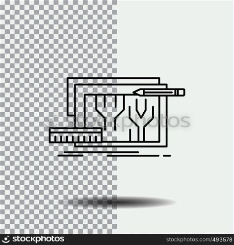 Architecture, blueprint, circuit, design, engineering Line Icon on Transparent Background. Black Icon Vector Illustration. Vector EPS10 Abstract Template background