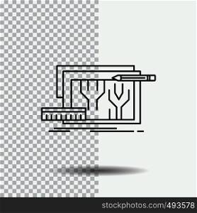 Architecture, blueprint, circuit, design, engineering Line Icon on Transparent Background. Black Icon Vector Illustration. Vector EPS10 Abstract Template background