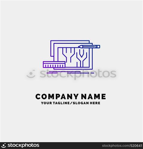 Architecture, blueprint, circuit, design, engineering Purple Business Logo Template. Place for Tagline. Vector EPS10 Abstract Template background