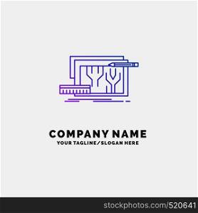 Architecture, blueprint, circuit, design, engineering Purple Business Logo Template. Place for Tagline. Vector EPS10 Abstract Template background
