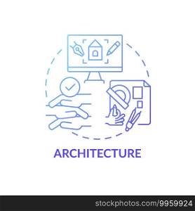 Architecture concept icon. Co-design application field idea thin line illustration. Architectural works. Designing and building structures art. Vector isolated outline RGB color drawing. Architecture concept icon