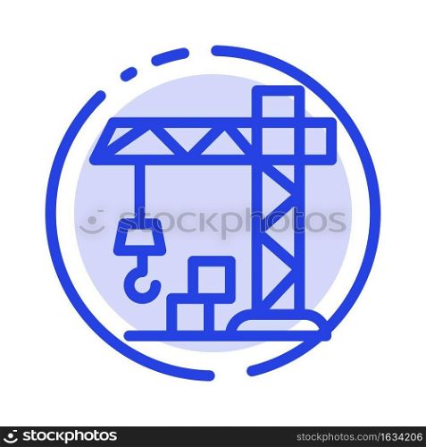 Architecture, Construction, Crane Blue Dotted Line Line Icon