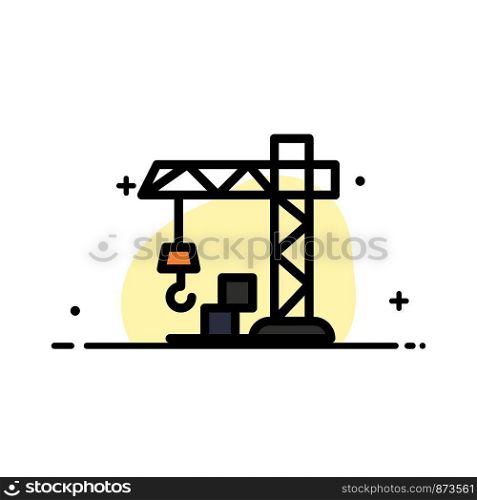 Architecture, Construction, Crane Business Flat Line Filled Icon Vector Banner Template