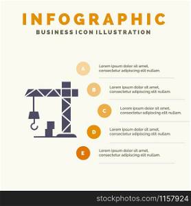 Architecture, Construction, Crane Solid Icon Infographics 5 Steps Presentation Background