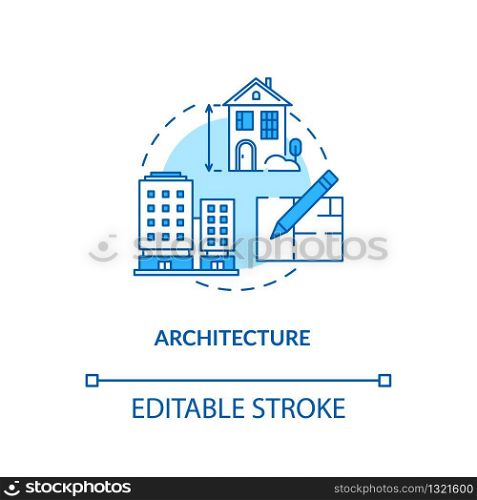 Architecture design concept icon. Urban construction planning idea thin line illustration. Paperwork, architectural plan creating. Vector isolated outline RGB color drawing. Editable stroke