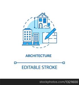 Architecture design concept icon. Urban construction planning idea thin line illustration. Paperwork, architectural plan creating. Vector isolated outline RGB color drawing. Editable stroke