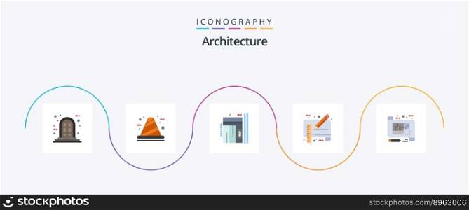 Architecture Flat 5 Icon Pack Including ruler. draft. elevator. document. down