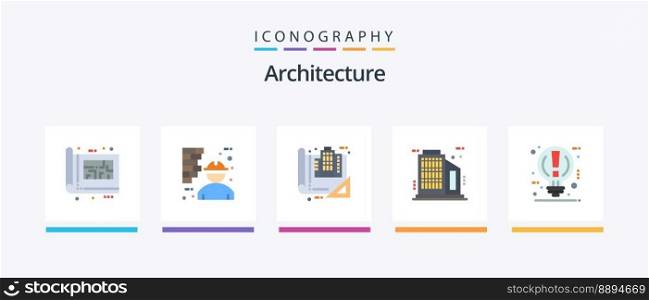 Architecture Flat 5 Icon Pack Including skyscraper. building. man. drawing. blueprint. Creative Icons Design