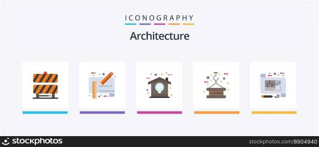 Architecture Flat 5 Icon Pack Including tower. lifting. ruler. hook. idea. Creative Icons Design