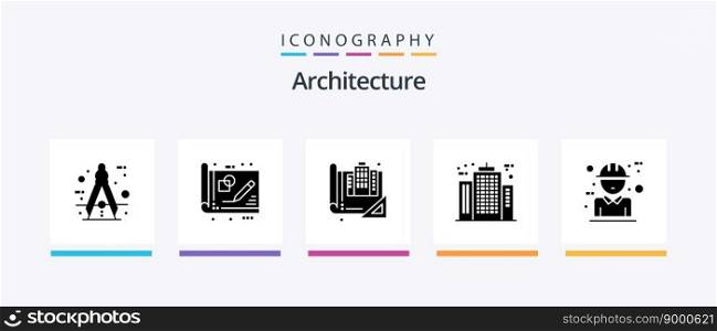 Architecture Glyph 5 Icon Pack Including building. architect. drawing. drawing. blueprint. Creative Icons Design