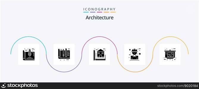 Architecture Glyph 5 Icon Pack Including character. architecture. ruler. house. construction