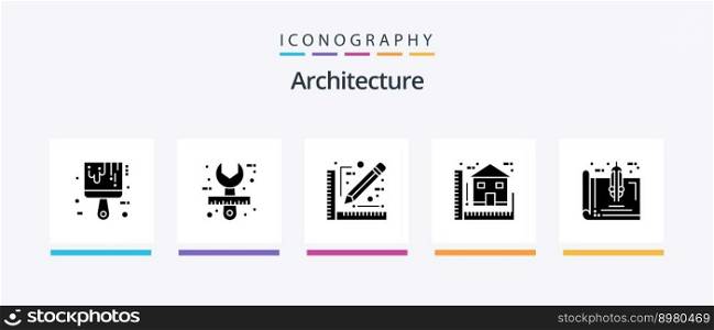 Architecture Glyph 5 Icon Pack Including house. construction. tool. blueprint. sketch. Creative Icons Design