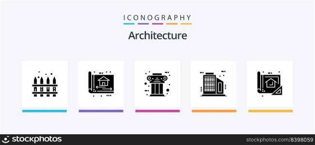 Architecture Glyph 5 Icon Pack Including plan. company. design. building. column. Creative Icons Design