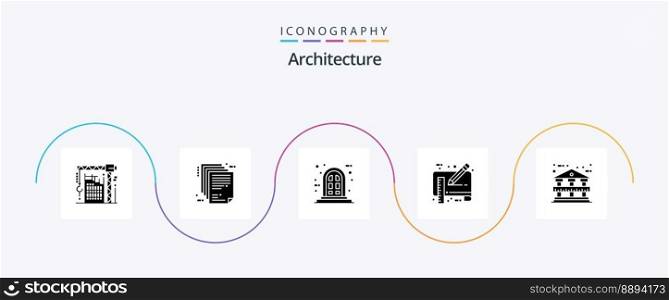 Architecture Glyph 5 Icon Pack Including ruler. draft. file. document. window