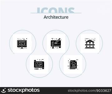 Architecture Glyph Icon Pack 5 Icon Design. draft. blue print. document. plan. design