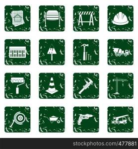 Architecture Icons set in grunge style green isolated vector illustration. Architecture Icons set grunge