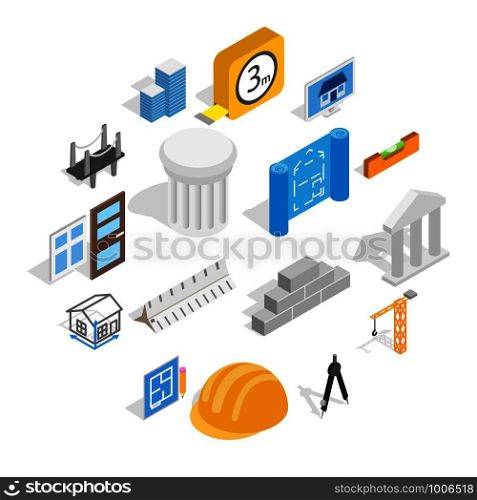 Architecture icons set in isometric 3d style isolated vector illustration. Architecture icons set, isometric 3d style