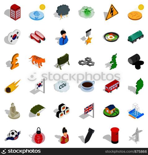 Architecture icons set. Isometric style of 36 architecture vector icons for web isolated on white background. Architecture icons set, isometric style