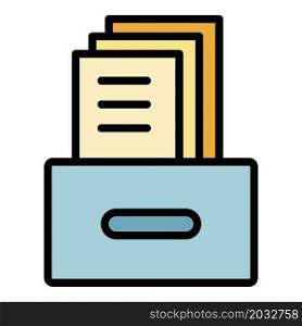 Archival box with documents icon. Outline archival box with documents vector icon color flat isolated. Archival box with documents icon color outline vector