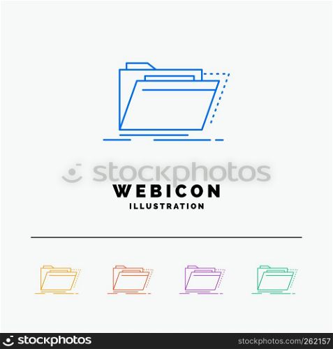 Archive, catalog, directory, files, folder 5 Color Line Web Icon Template isolated on white. Vector illustration