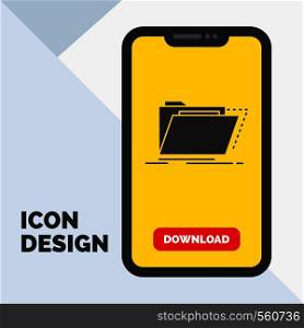 Archive, catalog, directory, files, folder Glyph Icon in Mobile for Download Page. Yellow Background. Vector EPS10 Abstract Template background