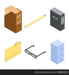 Archive icons set. Isometric set of archive vector icons for web design isolated on white background. Archive icons set, isometric style