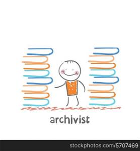 archivist. . Fun cartoon style illustration. The situation of life.
