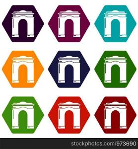 Archway big icons 9 set coloful isolated on white for web. Archway big icons set 9 vector