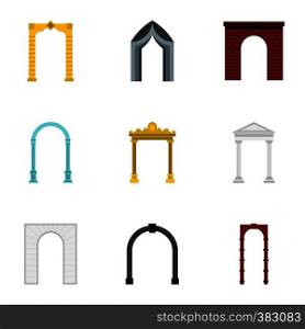 Archway icons set. Flat illustration of 9 archway vector icons for web. Archway icons set, flat style