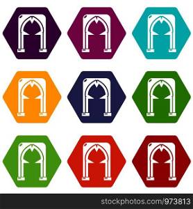 Archway villain icons 9 set coloful isolated on white for web. Archway villain icons set 9 vector