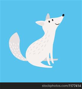 Arctic fox. Snow fox or polar wolf vector illustration isolated on blue background. Arctic fox. Snow fox or polar wolf isolated vector illustration