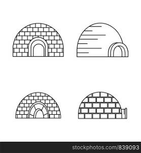 Arctic igloo icon set. Outline set of arctic igloo vector icons for web design isolated on white background. Arctic igloo icon set, outline style