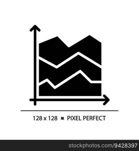 Area chart black glyph icon. Revenue management. Temperature change. Data presentation. Infographic element. Silhouette symbol on white space. Solid pictogram. Vector isolated illustration. Area chart black glyph icon