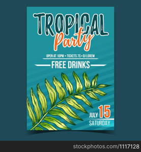 Areca Palm Tropical Exotic Leaf Banner Vector. Houseplant Floral Chrysalidocarpus Lutescens Arching Frond Leaf On Poster To Tropical Party With Free Drinks. Designed In Vintage Style Illustration. Areca Palm Tropical Exotic Leaf Banner Vector