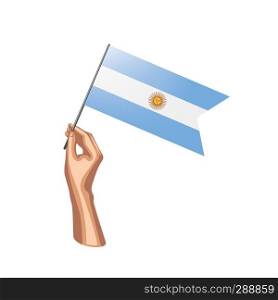 Argentina flag and hand on white background. Vector illustration.. Argentina flag and hand on white background. Vector illustration