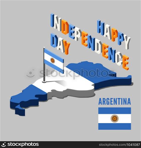 Argentina Independence day. Argentina map. Vector illustration. Argentina Independence day. Argentina isometric map. Vector illustration.