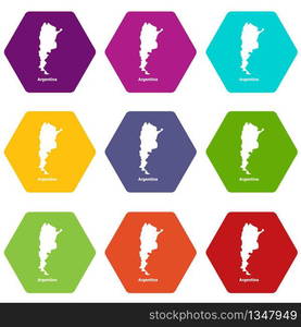 Argentina map icons 9 set coloful isolated on white for web. Argentina map icons set 9 vector