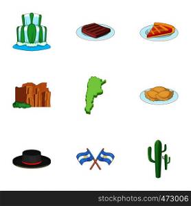 Argentina picnic icons set. Cartoon set of 9 Argentina picnic vector icons for web isolated on white background. Argentina picnic icons set, cartoon style