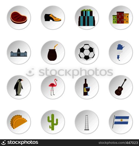 Argentina travel items icons set in flat style isolated vector icons set illustration. Argentina travel items icons set in flat style