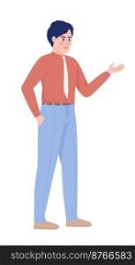 Arguing employee semi flat color vector character. Angry office worker. Editable figure. Full body person on white. Simple cartoon style illustration for web graphic design and animation. Arguing employee semi flat color vector character