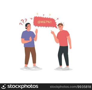 Arguing men flat color vector detailed character. Angry guy swearing at friend. Aggressive shouting. Cursing in conversation isolated cartoon illustration for web graphic design and animation. Arguing men flat color vector detailed character