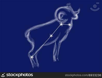 aries. abstract zodiac sign on blue background
