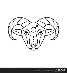 Aries zodiac sign in line art style on white background.