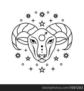 Aries zodiac sign in line art style on white background.. Aries zodiac sign on white