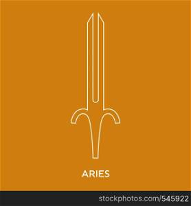 Aries zodiac sign. Line style icon of zodiacal weapon sword. One of 12 zodiac weapons. Astrological, horoscope sign. Clean and modern vector illustration for design, web.