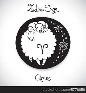 Aries zodiac sign of horoscope circle emblem in cartoon style. Vector illustration.. Aries zodiac sign of horoscope circle emblem in cartoon style.