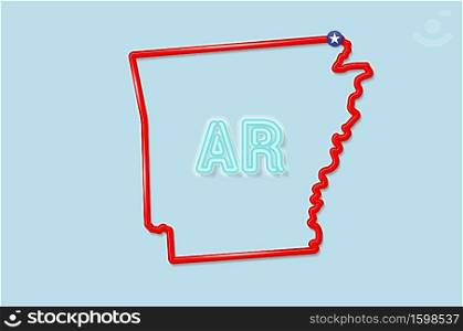 Arkansas US state bold outline map. Glossy red border with soft shadow. Two letter state abbreviation. Vector illustration.. Arkansas US state bold outline map. Vector illustration